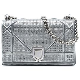 Dior Silver Mini Metallic Patent Microcannage Diorama Flap Prata