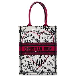 Dior White DiorAmour Embroidered Canvas Graffiti Vertical Book Tote White