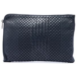 Pochette zippée Bottega Veneta Blue Nappa Intreccio Imperatore Bleu Bleu Marine