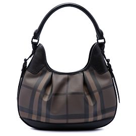 Burberry Brown Smoke Check Coated Canvas Brooklyn Hobo Marrone Marrone scuro