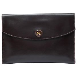Hermès Brown Box Calf Rio Pochette Marrone Marrone scuro