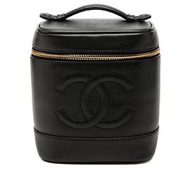 Chanel Black CC Caviar Vanity Case Black