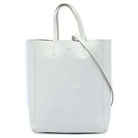 Céline Celine Bolsa Vertical Cabas em couro de bezerro granulado branco Small Branco