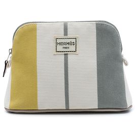 Hermès White Mini Canvas Rayures Rocabar Bolide Travel Pouch White