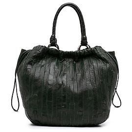 Miu Miu Green Nappa Striped Patchwork Shopper Travel Bag Green Dark green