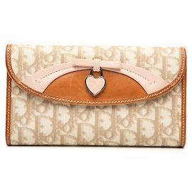 Dior Brown Diorissimo Trotter Coated Canvas Romantique Long Wallet Brown Beige