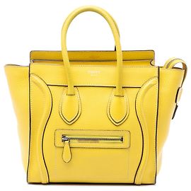 Céline Celine Bolsa Luggage Tote em couro de bezerro drummed amarela Micro Amarelo