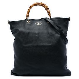 Borsa Satchel Gucci Bamboo Shopper in pelle di vitello nera Nero