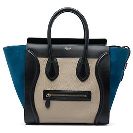 Céline Celine Mini Luggage Tote em couro de bezerro tricolor e nubuck Bege Bege