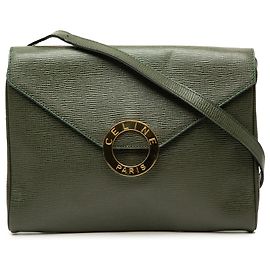 Céline Celine Bolsa Tiracolo de Bezerro Verde com Logo Circular e Aba Envelope Verde Verde oliva