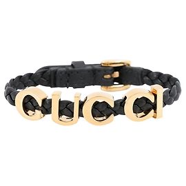 Pulseira com pingente em couro preto Gucci Preto