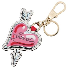 Chaveiro de couro Gucci GG Supreme Playful Heart Rosa Branco Bege