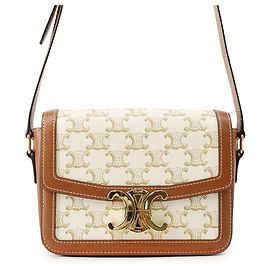Céline Sac à épaule Celine Teen Triomphe Canvas Leather Marron Écru