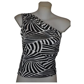 Pinko one-shoulder top with geometric print Black White