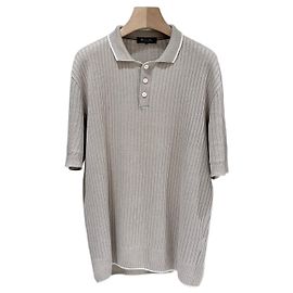 Loro Piana Kurzarm-T-Shirt aus Strick mit Kragen beige Braun