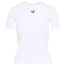 Céline T-Shirt mit besticktem Logo Weiß Weiß