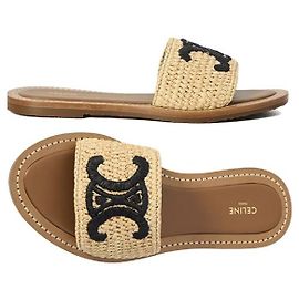 Céline Mules Sandali Rimpy Logo Triomphe Black Natural Nero