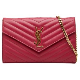 Bolsa de Ombro com Corrente e Carteira Saint Laurent Cassandra YSL Logo Rosa