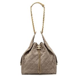 Borsa a tracolla Chanel Coco Mark 25 Medium con catena Beige