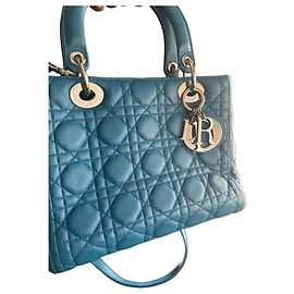 Borsa Lady Dior Media in pelle blu Blu