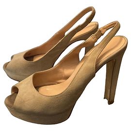 Carla G. Beige suede slingback sandals Beige