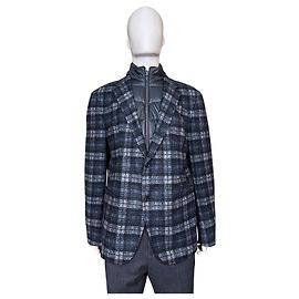 JOOP! Herren-Blazer mit Karomuster und abnehmbarer Steppweste Schwarz Blau Grau