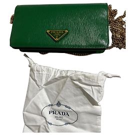 Prada green leather chain wallet Green