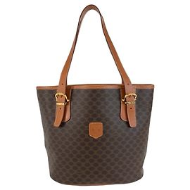 Céline Saco Tote/Saco de Ombro Celine Macadam em couro castanho Marrom
