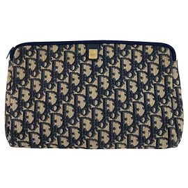 Christian Dior Vintage Trotter Navy Canvas Clutch Bag Navy blue