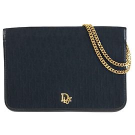 Christian Dior Trotter Black Canvas Chain Shoulder Bag Black