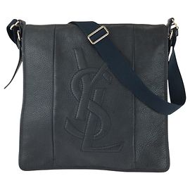 Yves Saint Laurent Vintage Leather Messenger Bag Black Navy blue