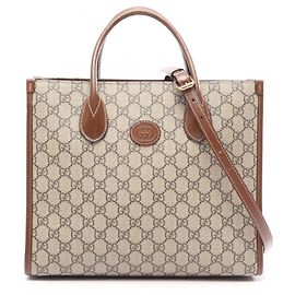 Saco Tote 2-Way Gucci GG Supreme Marrom Bege