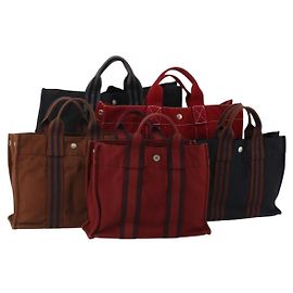 Hermès Bolso HERMES Fourre Tout de algodón 5 Set Negro Rojo Marino Auth BA14521 Negro Roja Azul marino