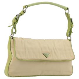 PRADA Shoulder Bag Nylon Beige Silver Auth 194981A Silvery Beige