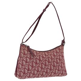 Christian Dior Trotter Canvas Accessory Pouch Red Silver Auth ka5653 Silvery Red