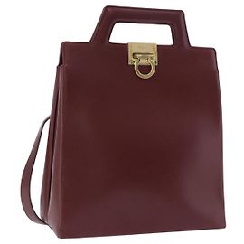 Salvatore Ferragamo Gancini Rucksack Leder Bordeaux Gold Auth ka5613A Golden Bordeaux