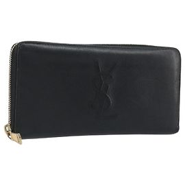 SAINT LAURENT Cassandra Long Wallet Leather Black Gold Auth 195906A Black Golden