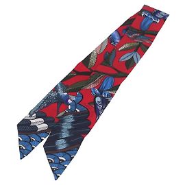Hermès Lenço Twilly HERMES Seda Vermelho Azul Auth 196847M Vermelho Azul