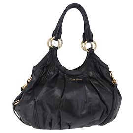 Sac à main Miu Miu en cuir 2way Noir Or Auth 196793V Noir Doré