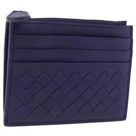 BOTTEGA VENETA INTRECCIATO Card Case Leather Navy Auth 194466A Navy blue