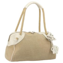 Borsa Boston Miu Miu Canvas Beige Silver Auth 194986 Argento Beige