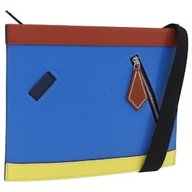 Hermès HERMES Zip Angor Clutch Bag Leather Blue Silver Auth 196795SM Silvery Blue