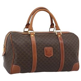 Céline Sac Boston CELINE Macadam Canvas PVC Cuir Marron Or Auth 194340A Marron Doré
