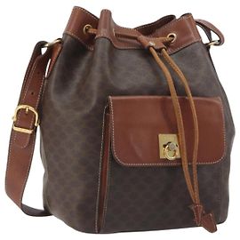 Céline Bolsa de Ombro CELINE Macadam PVC Couro Marrom Tom Dourado Auth 196099 Marrom Outro