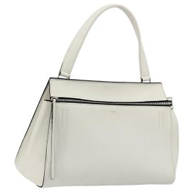 Céline Bolsa de mão CELINE Edge Medium em couro branco e prata Auth 194359A Prata Branco