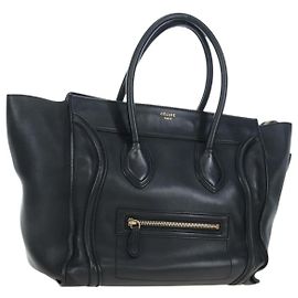 Céline Sac à main CELINE Luggage en cuir noir et or authentique am12236V Noir Doré