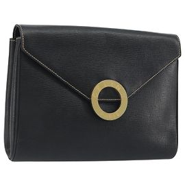 Céline Bolsa de mão CELINE Circle Clutch Bag Leather Black Gold Auth 195006 Preto Dourado