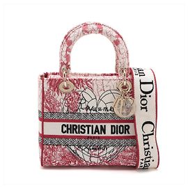 Dior Lady D-Lite Medium Canvas Bestickter Shopper Handtasche Weiß Weiß