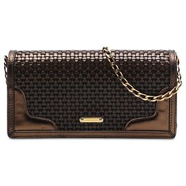 Bolsa Tiracolo com Aba Burberry em Pele de Bezerro Tecida Metalizada e Camurça Castanha Marrom
