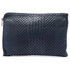 Blue Bottega Veneta Nappa Intreccio Imperatore Zip Clutch Blue